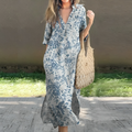 Varanda® Printed Long Dress Women V Neck Half Sleeve Maxi Dress