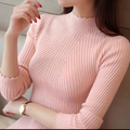 Varanda® Women Mock Neck Ruffles Sweater Long Sleeve Knitted