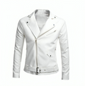 Varanda® Black White Slim Fit Men Leather Jacket