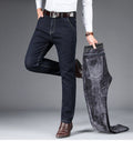 High Quality Winter Men's Warm Fleece Slim Fit Jeans