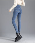 Winter Thermal High-Waist Skinny Jeans: Warm, Stretchy, and Stylish