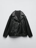 Varanda® Leather Jacket with Belt Spring Autumn Women Zipper Jacket