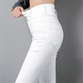 High Waist Button Fly Jeans: White Pencil Style, Black, Sizes up to 5XL