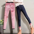 Winter Warmth: Velvet Slim Jeans with Fleece Lining for Women