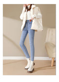 Winter Warmth: High Waist Pencil Denim Velvet Skinny Jeans for Women