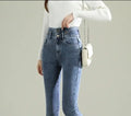 Winter Velvet Skinny Jeans: High Waist, Keep Warm, Vintage Blue