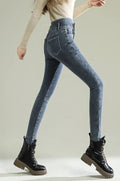 Winter Velvet Skinny Jeans: High Waist, Keep Warm, Vintage Blue