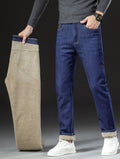 Classic Men's Business Casual Velvet Jeans 2024 New Winter Straight Loose Warm and Comfortable