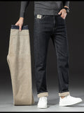 Classic Men's Business Casual Velvet Jeans 2024 New Winter Straight Loose Warm and Comfortable