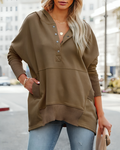 Varanda® Casual Loose White Women Sweatshirt V-neck Hoodies