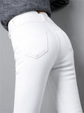 High Waist Button Fly Jeans: White Pencil Style, Black, Sizes up to 5XL