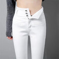 High Waist Button Fly Jeans: White Pencil Style, Black, Sizes up to 5XL