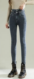 Winter Velvet Skinny Jeans: High Waist, Keep Warm, Vintage Blue