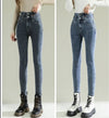 Winter Velvet Skinny Jeans: High Waist, Keep Warm, Vintage Blue