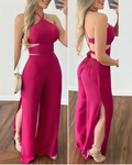 Varanda® Criss Cross Backless Jumpsuit Lace Up Wide Leg