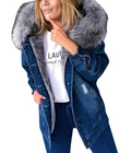 Varanda® Women Denim Plush Coat Long Sleeve Hooded Jacket