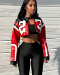 Varanda® Women Sporty Letter Print Leather Jacket