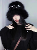 Fluffy Faux Fur Bucket Hat: Rabbit Fur Warmth, Luxury Fashion for Women