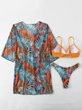 2024 Bikini Set: Push Up Twist Print Swimsuit with Long Sleeve Cover Up