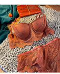 Logirlve Embroidery Sexy Underwear Set: Lace Brassiere, Deep V Push-Up Bra, and Panties