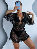 2024 Bikini Set: Push Up Twist Print Swimsuit with Long Sleeve Cover Up