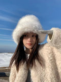 Fluffy Faux Fur Bucket Hat: Rabbit Fur Warmth, Luxury Fashion for Women