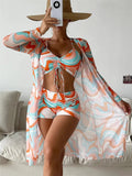 2024 Bikini Set: Push Up Twist Print Swimsuit with Long Sleeve Cover Up