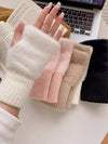 Mink Fleece Winter Half Finger Gloves: Luxury Warmth in Solid White, Knitted Fingerless Style