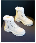 2024 Winter Chic: Plush Warm Black and White Snow Boots with Hard Sole - Stylish Flat Shoes for Women