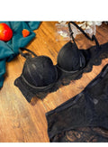 Logirlve Embroidery Sexy Underwear Set: Lace Brassiere, Deep V Push-Up Bra, and Panties