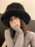 Fluffy Faux Fur Bucket Hat: Rabbit Fur Warmth, Luxury Fashion for Women