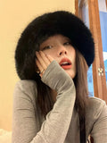 Fluffy Faux Fur Bucket Hat: Rabbit Fur Warmth, Luxury Fashion for Women