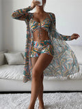 2024 Bikini Set: Push Up Twist Print Swimsuit with Long Sleeve Cover Up