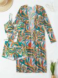 2024 Bikini Set: Push Up Twist Print Swimsuit with Long Sleeve Cover Up