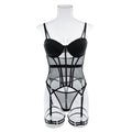 Lace Sheer Lingerie Set: Spaghetti Strap, Patchwork Corset Outfit for Sassy Nights