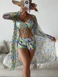 2024 Bikini Set: Push Up Twist Print Swimsuit with Long Sleeve Cover Up