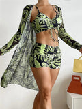 2024 Bikini Set: Push Up Twist Print Swimsuit with Long Sleeve Cover Up