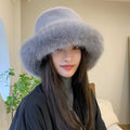 Fluffy Faux Fur Bucket Hat: Rabbit Fur Warmth, Luxury Fashion for Women