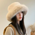 Fluffy Faux Fur Bucket Hat: Rabbit Fur Warmth, Luxury Fashion for Women