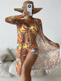 2024 Bikini Set: Push Up Twist Print Swimsuit with Long Sleeve Cover Up