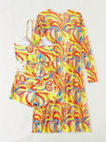 2024 Bikini Set: Push Up Twist Print Swimsuit with Long Sleeve Cover Up