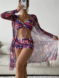 2024 Bikini Set: Push Up Twist Print Swimsuit with Long Sleeve Cover Up