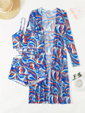 2024 Bikini Set: Push Up Twist Print Swimsuit with Long Sleeve Cover Up