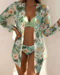 2024 Bikini Set: Push Up Twist Print Swimsuit with Long Sleeve Cover Up