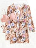 2024 Bikini Set: Push Up Twist Print Swimsuit with Long Sleeve Cover Up