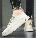 2024 Men's Fashion Leather Sneakers: White Vulcanized, Breathable, Casual Flats