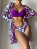 2024 Bikini Set: Push Up Twist Print Swimsuit with Long Sleeve Cover Up