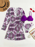 2024 Bikini Set: Push Up Twist Print Swimsuit with Long Sleeve Cover Up