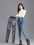 Winter Warmth: High-Waist Fleece Skinny Jeans for Stylish women