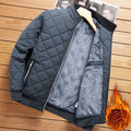 Diamond Pattern Fleece-Lined Bomber Jacket: Men's Fashion